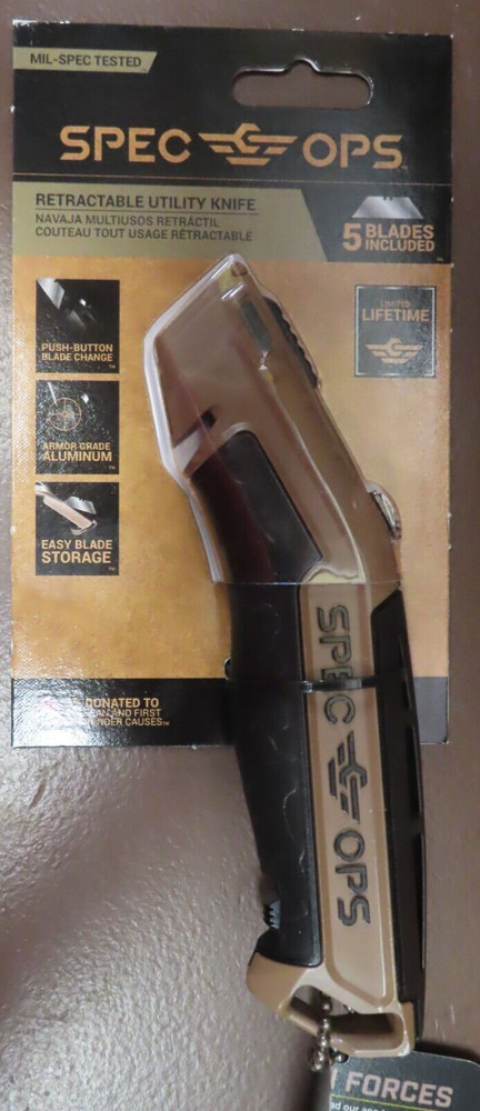 Spec Ops Tools Retractable Utility Knife with Fixed Blade Includes 5 Blades