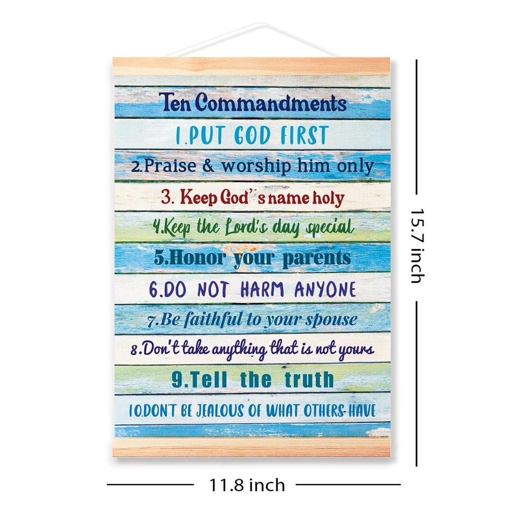 Ten Commandments Posters Hanger Frame for Kids Room Decor,10 Commandmets Canv...
