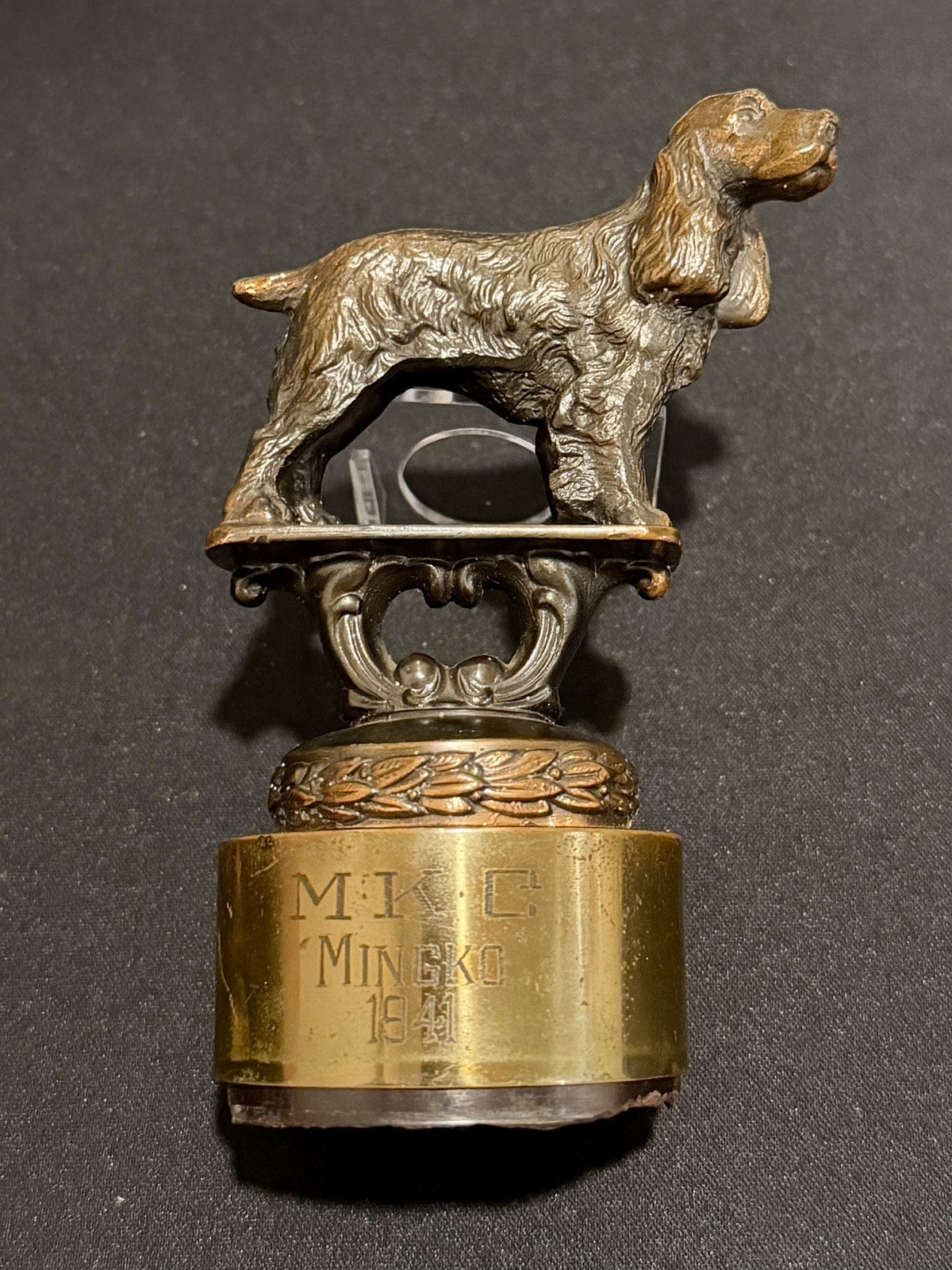 Vintage 1941 MKC Solid Bronze English Setter/Spaniel DOG Trophy Top Rare!