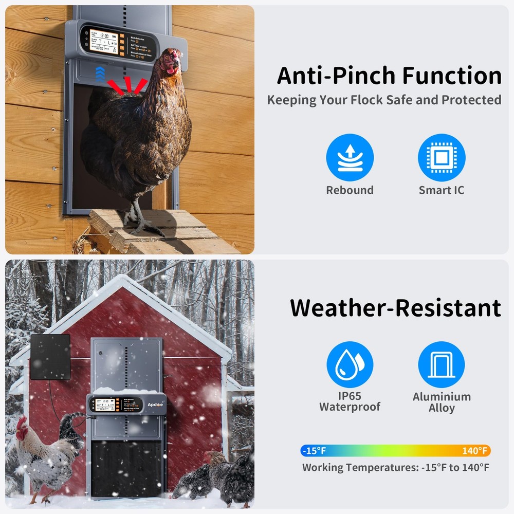 Solar Automatic Chicken Coop Door Auto Opener