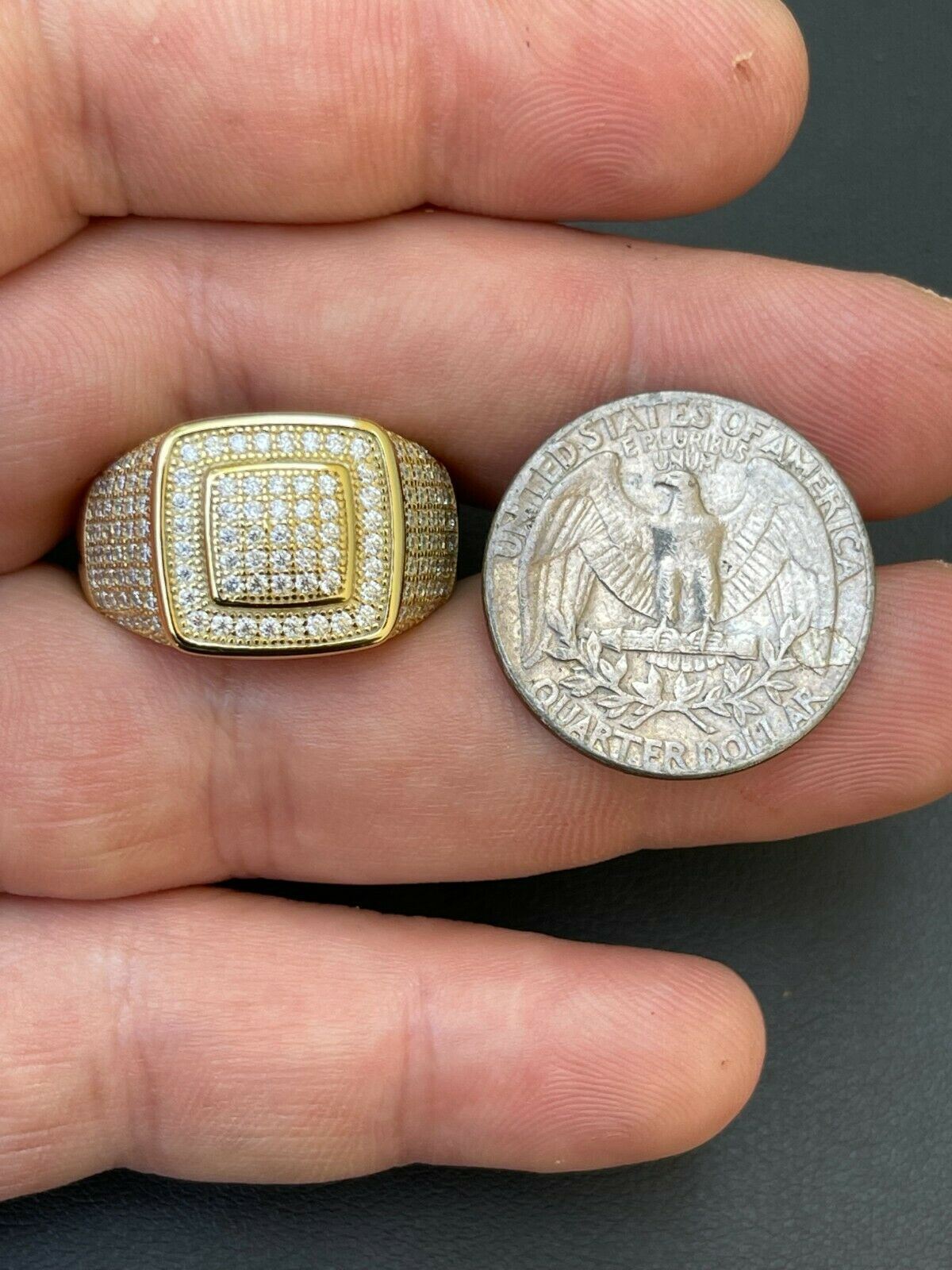 Real 14k Gold Plated Men Hip Hop Iced 1.8ct Moissanite Ring Passes Tester