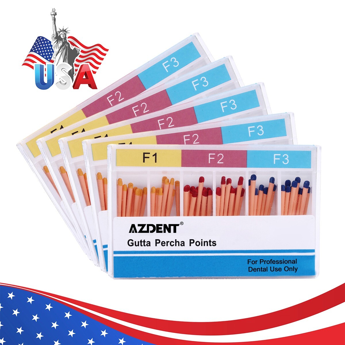 AZDENT Dental Endodontic Gutta Percha Points Endo Root Canal GP F1.F2.F3