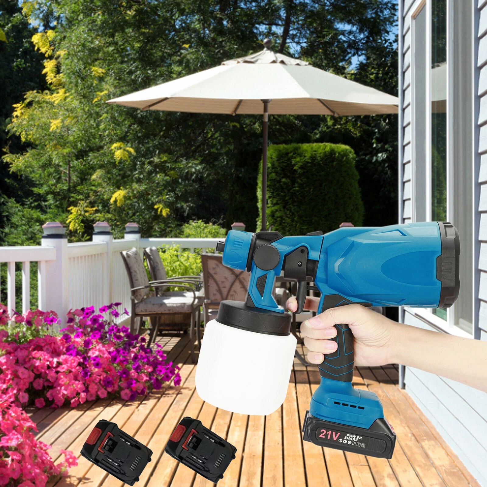 High Pressure Cordless Paint Sprayer Electric Airless HVLP Spray Gun +2 Battery