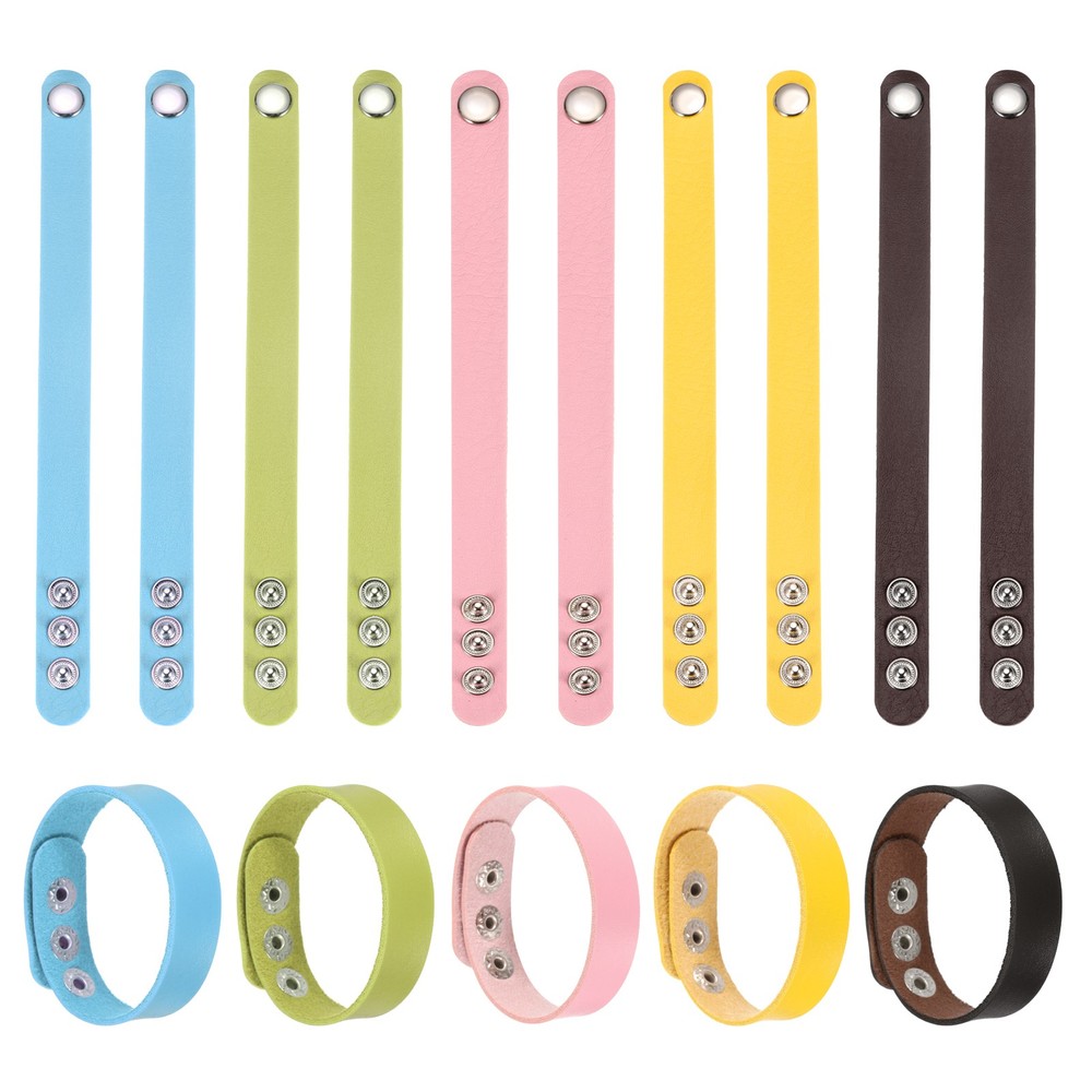 15 Pcs Plain Leather Bracelets Leather Snap Bracelets, Mixed Colors