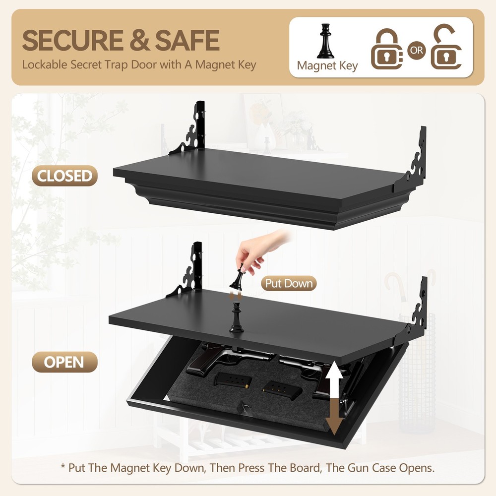 24" Compact Gun Shelf, Gun Rack with Automatic Induction Lock for Mount Display