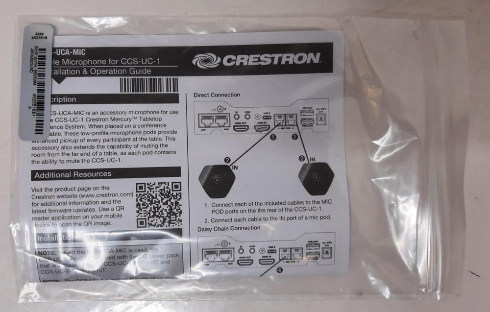 Crestron CCS-UCA-MIC Microphone Pod - New Open Box