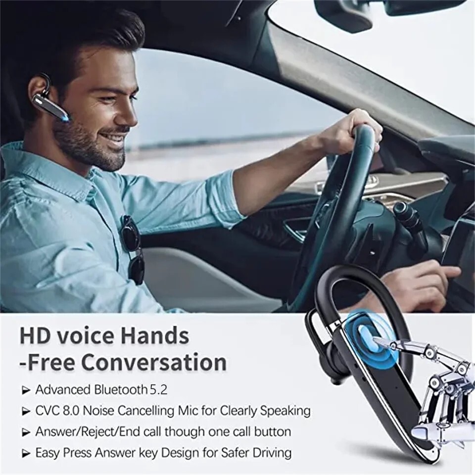 Wireless Bluetooth Headset Rechargeable With Voice Command Noise Cancelling Mic