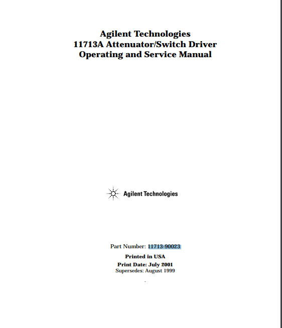 Agilent 11713A Attenuator/Switch Driver Operating and Service Manual