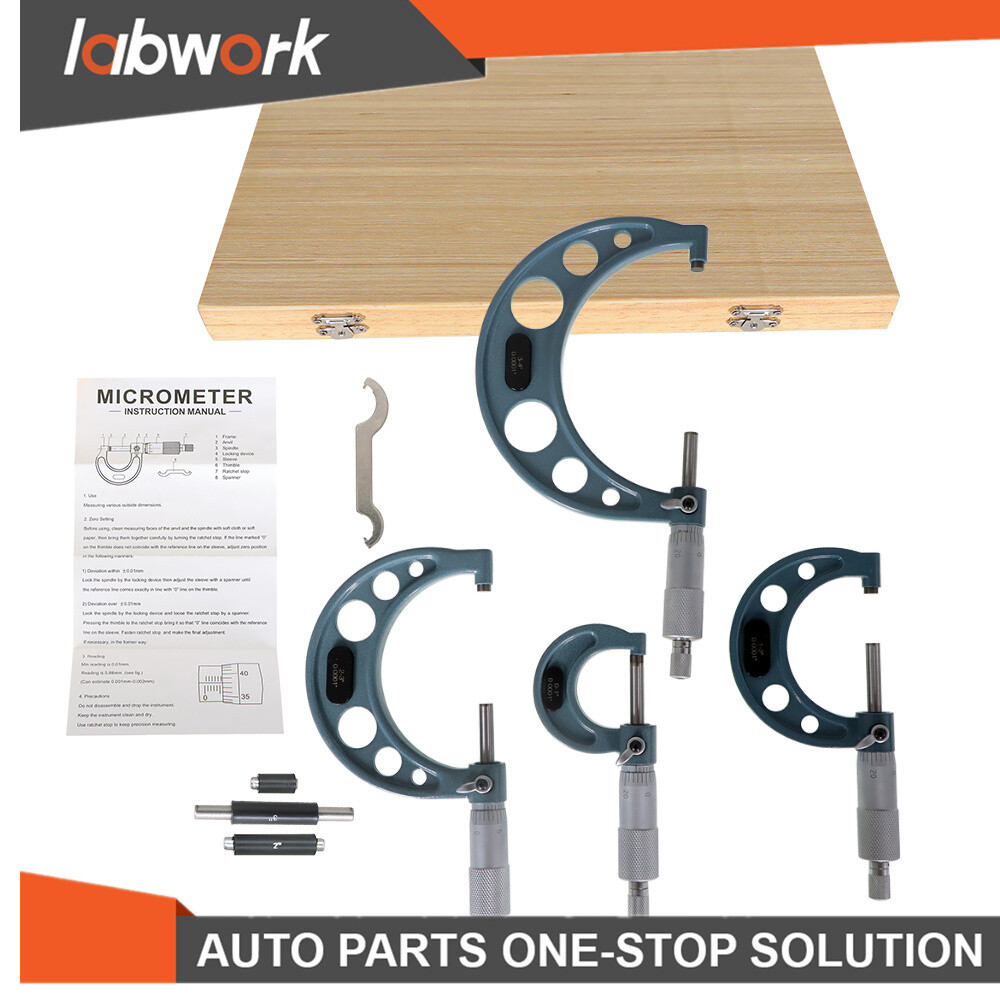 Labwork Premium Outside Micrometer Set Machinist Tool Precision Carbide Tip 0-4"
