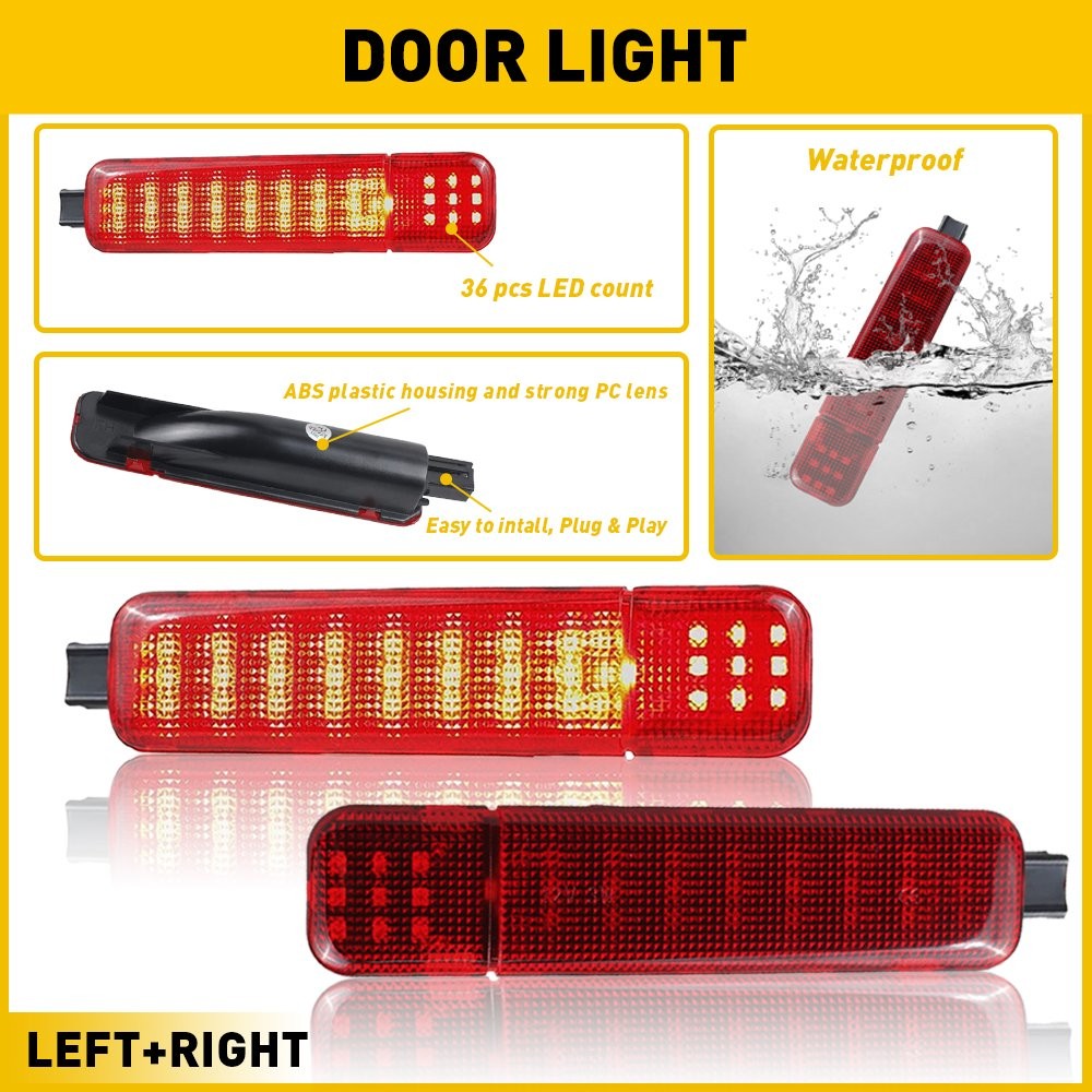 2pc For Chevy GMC Silverado Red LED Interior Door Panel Light Courtesy Reflector