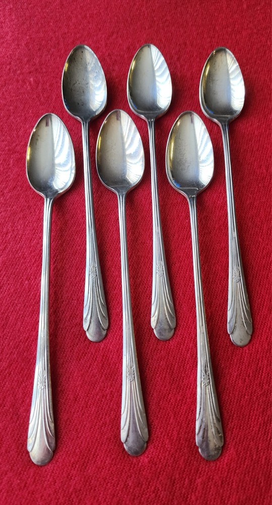 6 Iced Tea Spoons BRANDON Monroe Silver JB Silverplate Flatware Silverware 1939