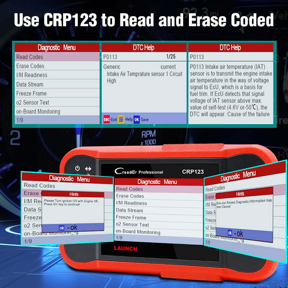 LAUNCH CRP123 OBD2 Car Diagnostic Scanner Tool Code Reader Check Engine ABS SRS