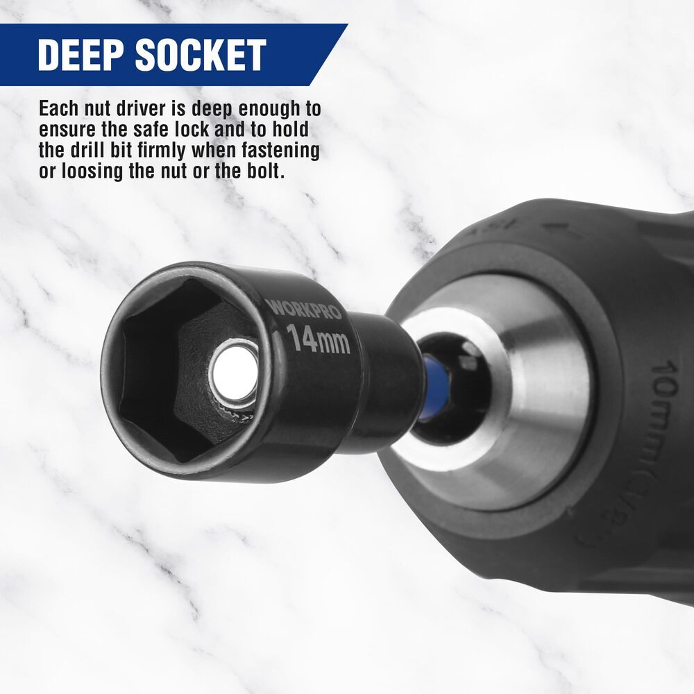 WORKPRO 39PC Magnetic Nut Driver Set Impact Drill Driver Bit 1/4" Hex SAE&Metric