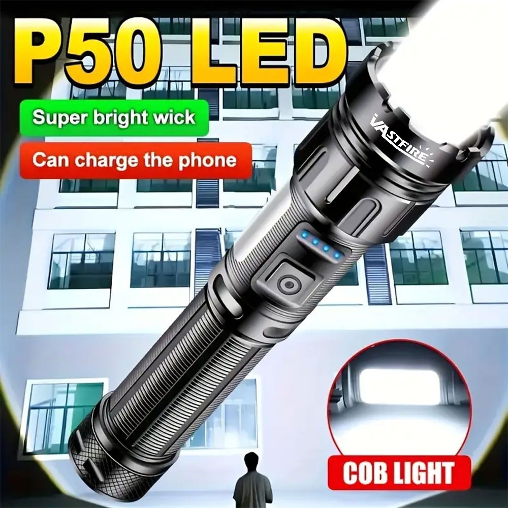 2PCS 20W LED Torch Zoomable Flashlight USB Rechargeable COB Soft White/Red Light