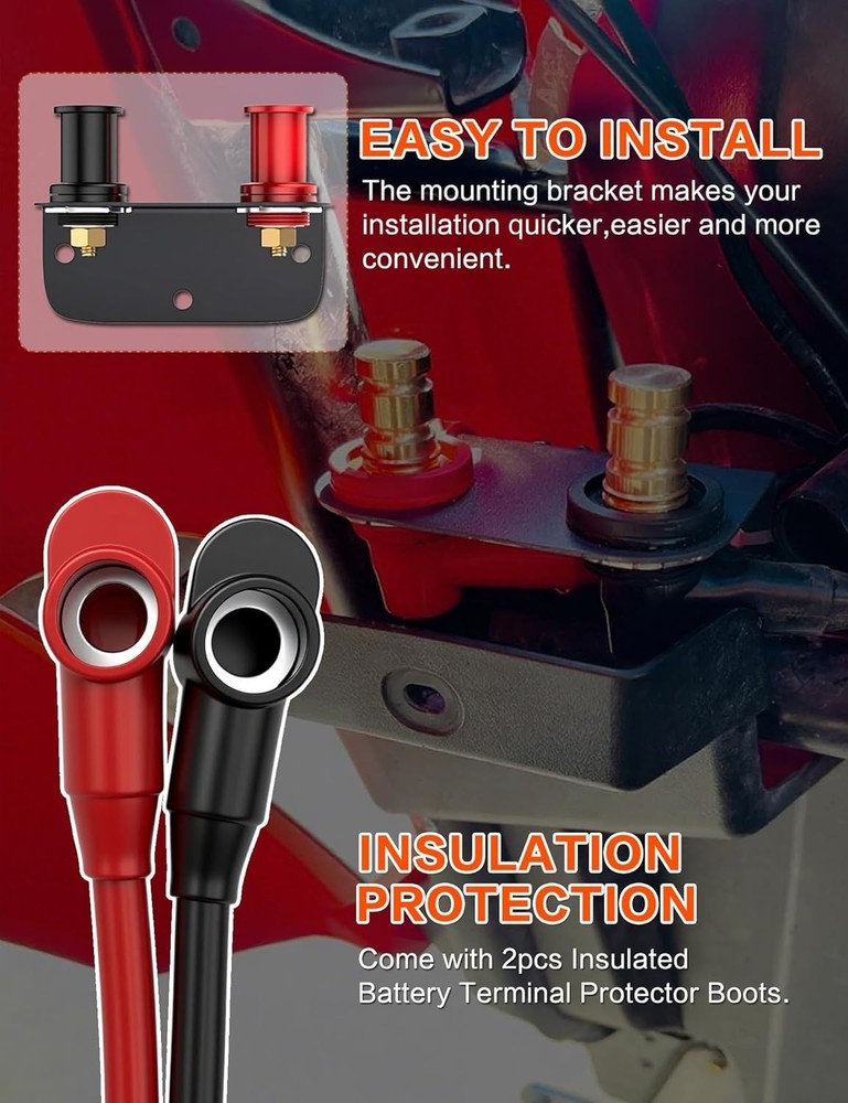 Versatile Battery Relocation Kit: 250A Remote Jump Post with Durable Cables