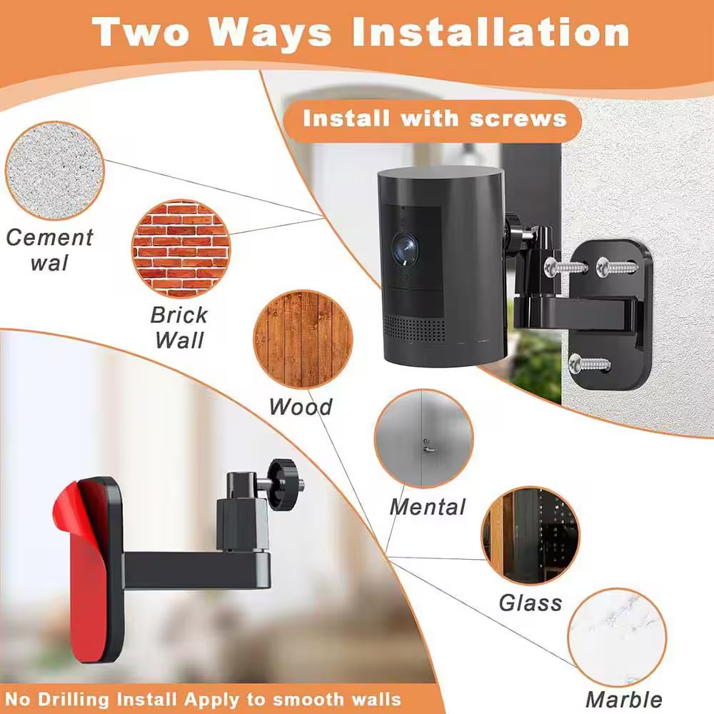 2-Pack Adjustable Camera Wall Mount with 360° Rotation, No Drilling Required, Bl