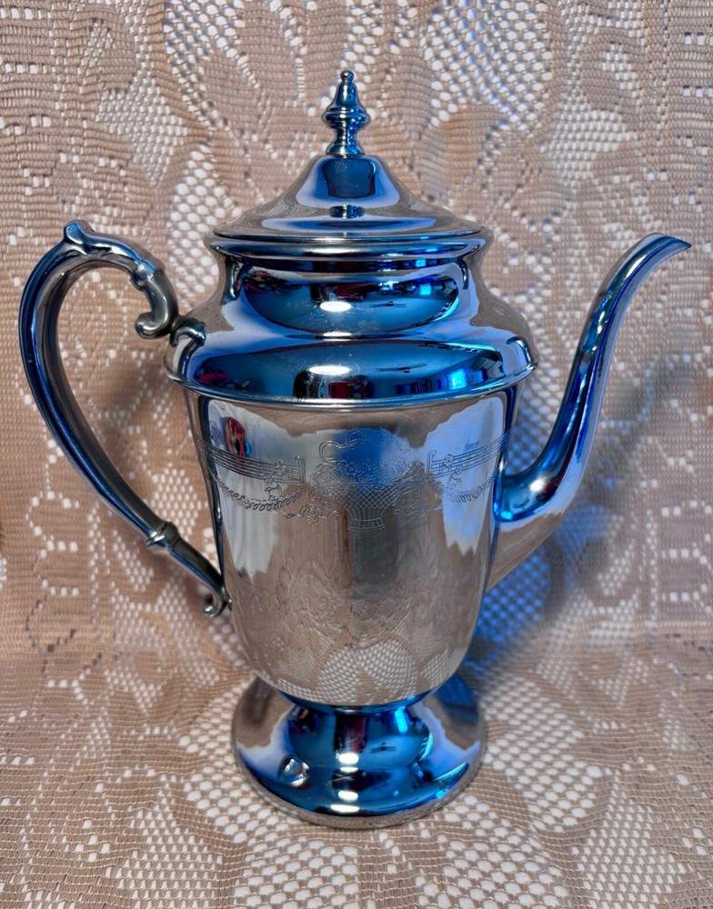 🎁 Vintage Chromium Plated Teapot Coffeepot Server LB London & Brighton