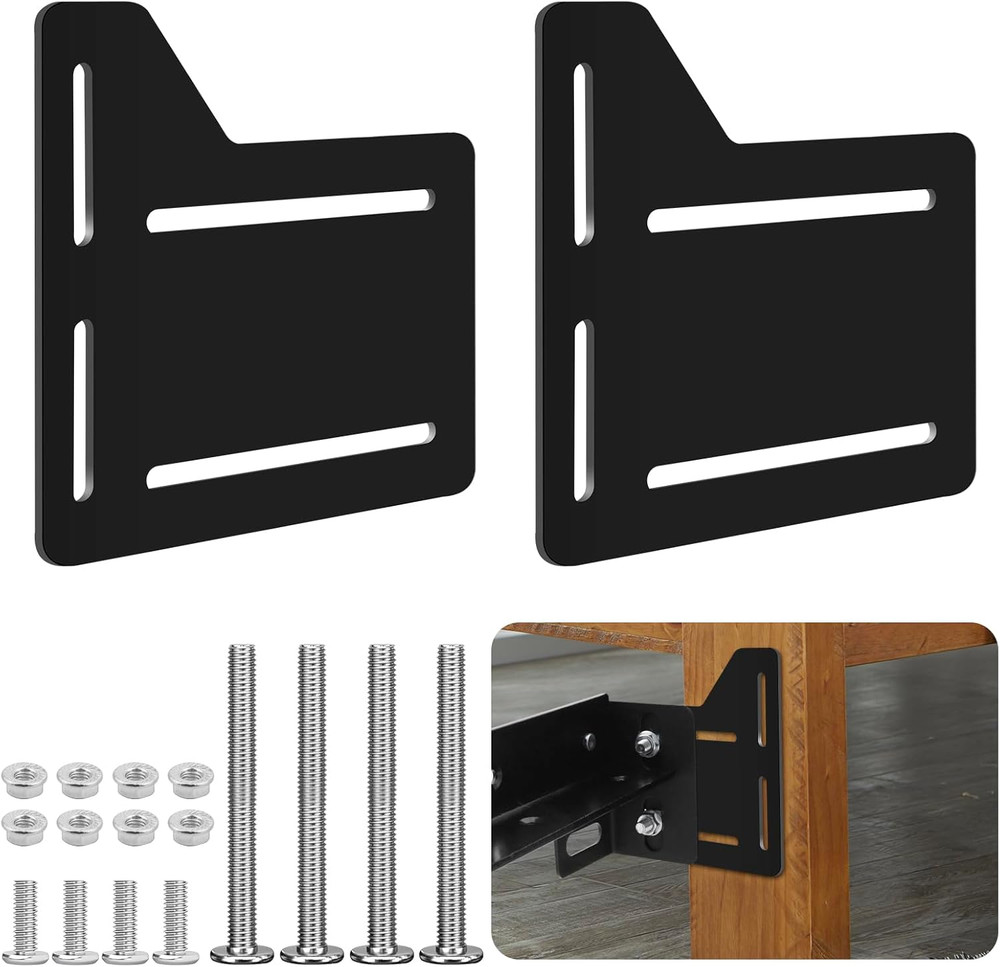 2Pcs Queen Bed Headboard Attachment Plates with Hardware Matte Black