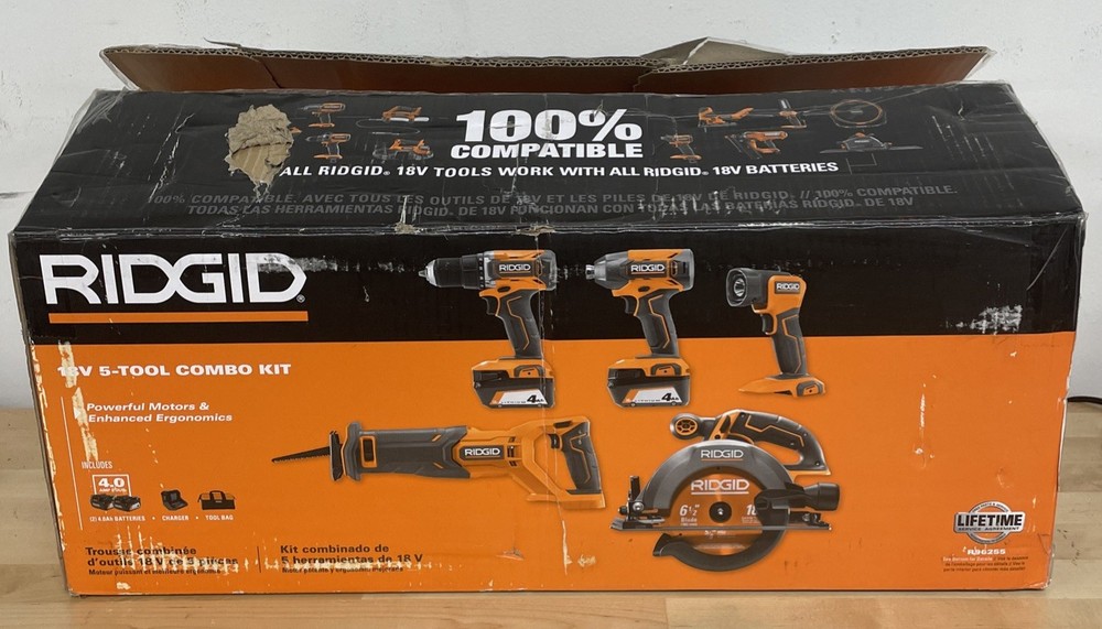 RIDGID 18V Cordless 5-Tool Combo Kit R96255 (OPEN BOX - NEW)