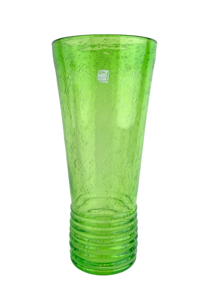 Amici Green Bubble Art Glass Ringware Base 11.5" Vase