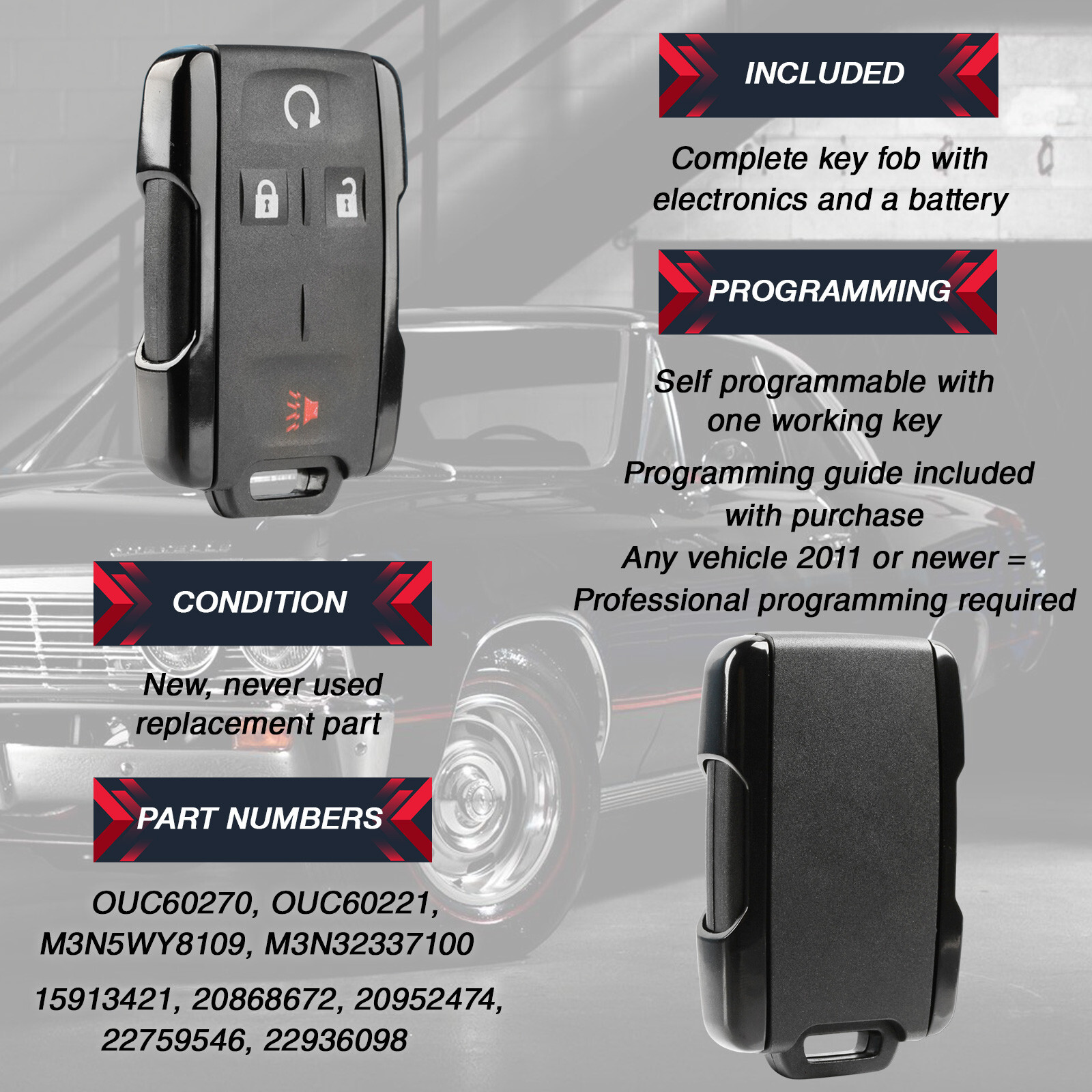 2 Remote Key Fob for 2014 2015 2016 2017 2018 Chevrolet Silverado M3N-32337100