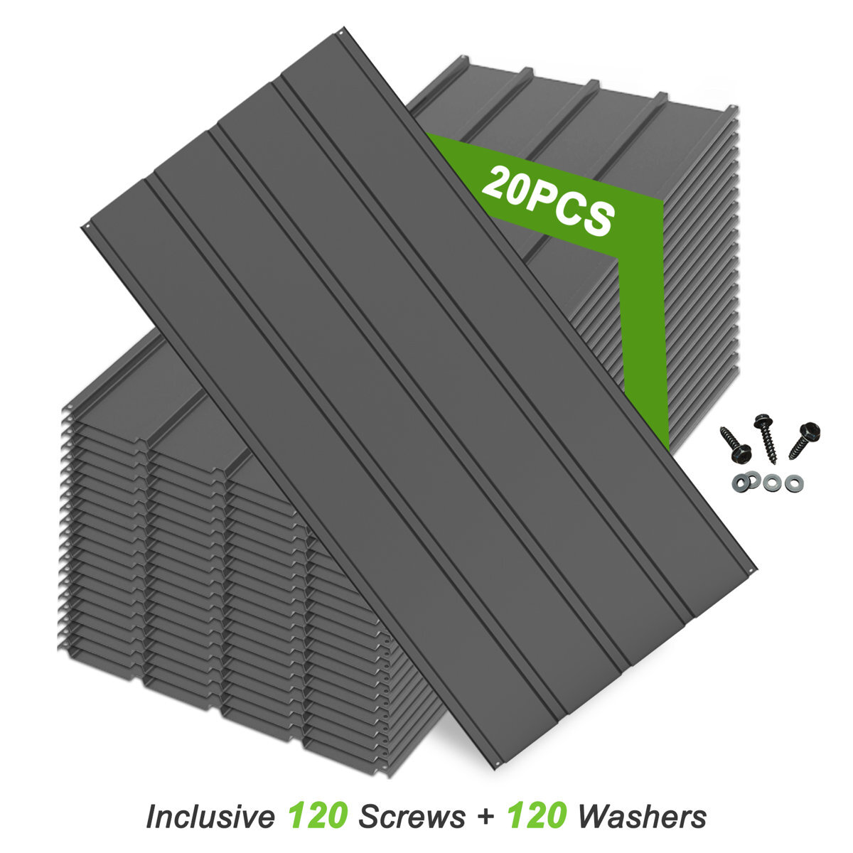 116FT Galvanized Roofing Panel w/Steel Screw for Pergola,Gazebo,Shed(20Pcs,Grey)