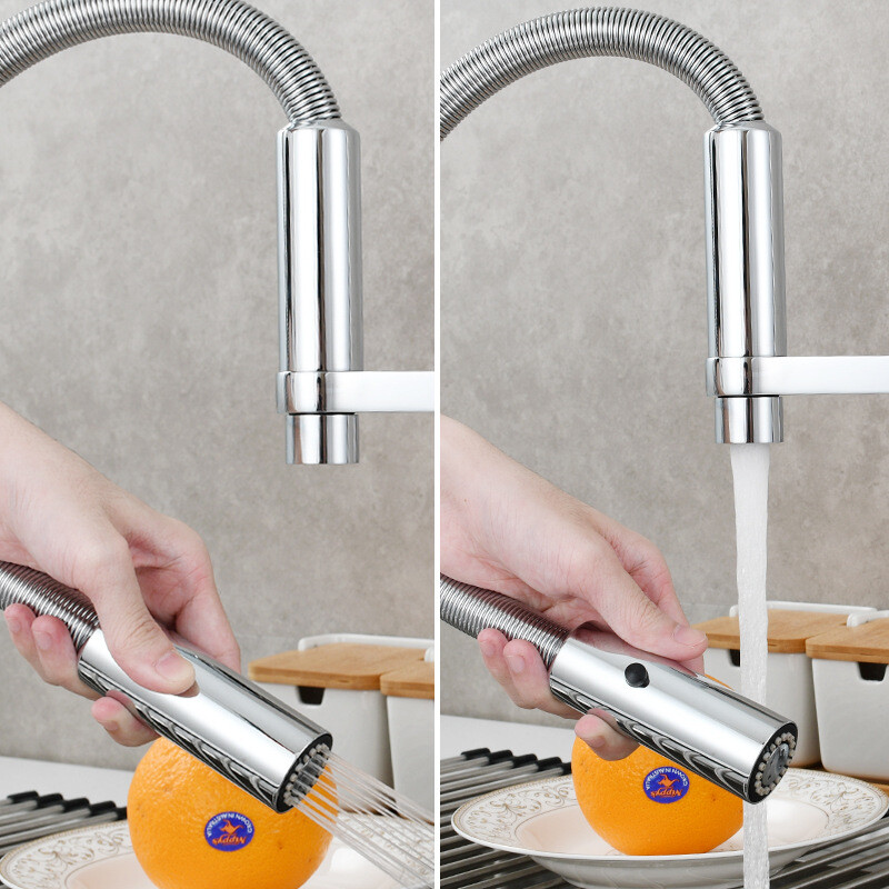 Chrome Brass Kitchen Faucet with Pull Down Sprayer,Commercial Single Handle Tap