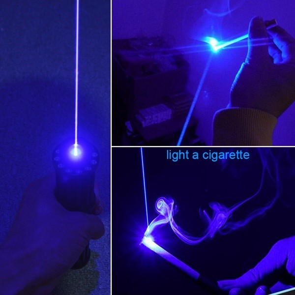 Adjustable Focus Blue Laser Pointer Visible Beam Light w/ Star Caps Glasses Box