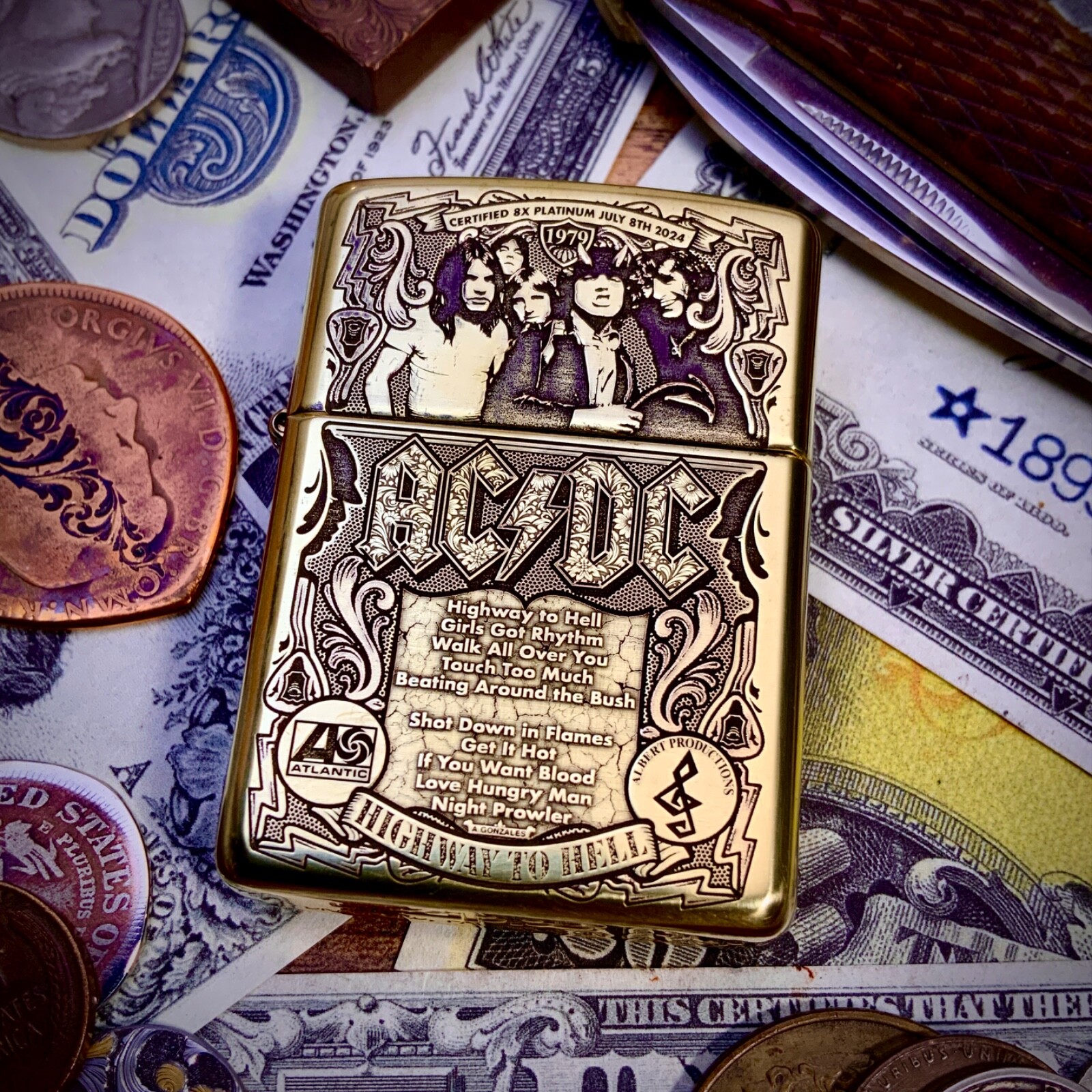 Zippo AC DC Themed Brass Armor Cigarette Lighter - Limited Edition of 50