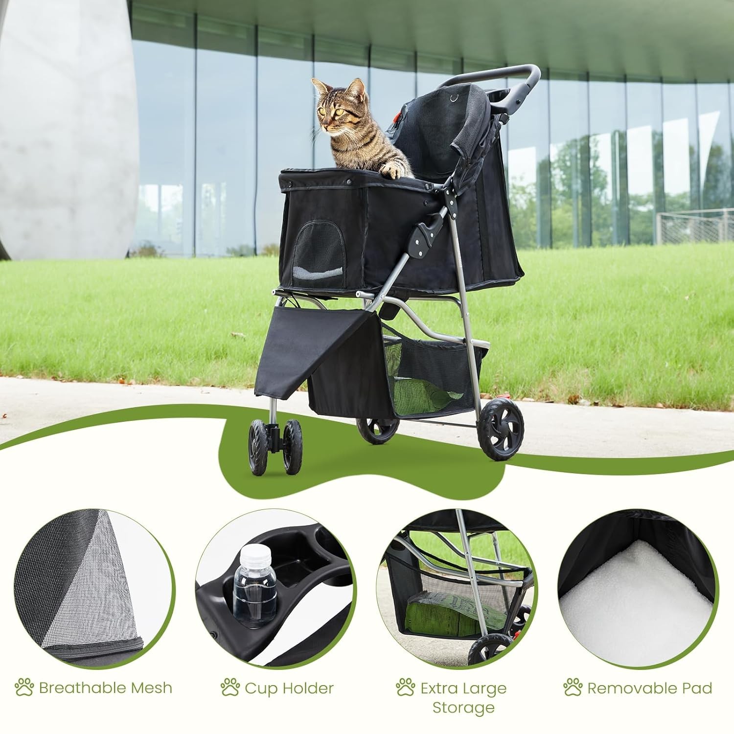VITABELLA HOME Foldable Pet Stroller for Small Dogs/Cat,with Mesh Window&Storage