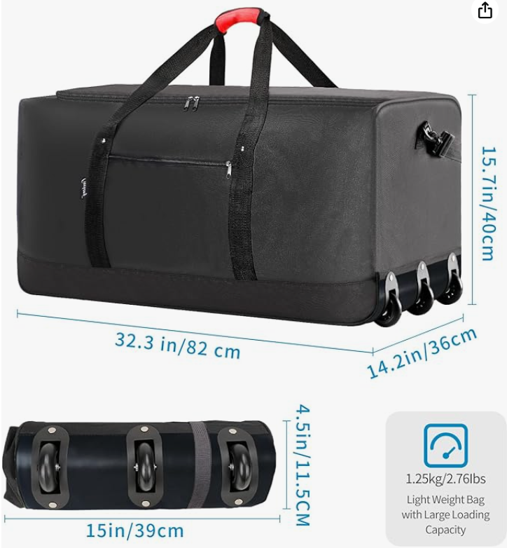 120L Foldable Rolling Duffel Bag with 3 Wheels Light Weight Travel Duffel Bag