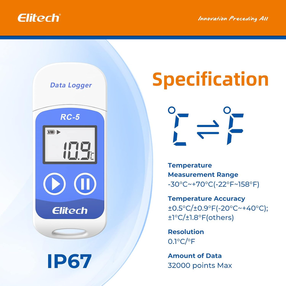 RC-5 USB Temperature Data Logger Recorder 32000 Points High Accuracy (5 Pack)