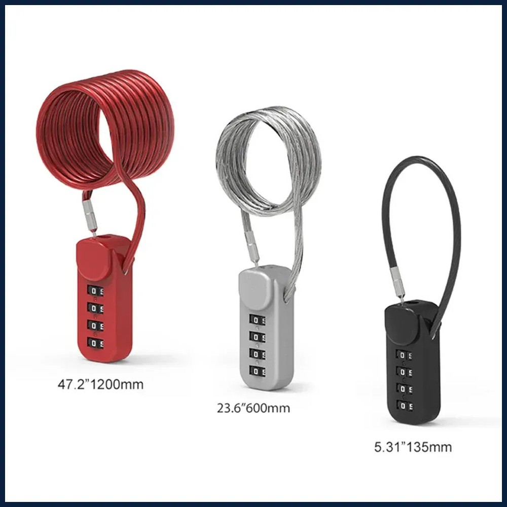 4 Digit Combination Code Number Lock With Spring Coil Wire Rope For Luggage
