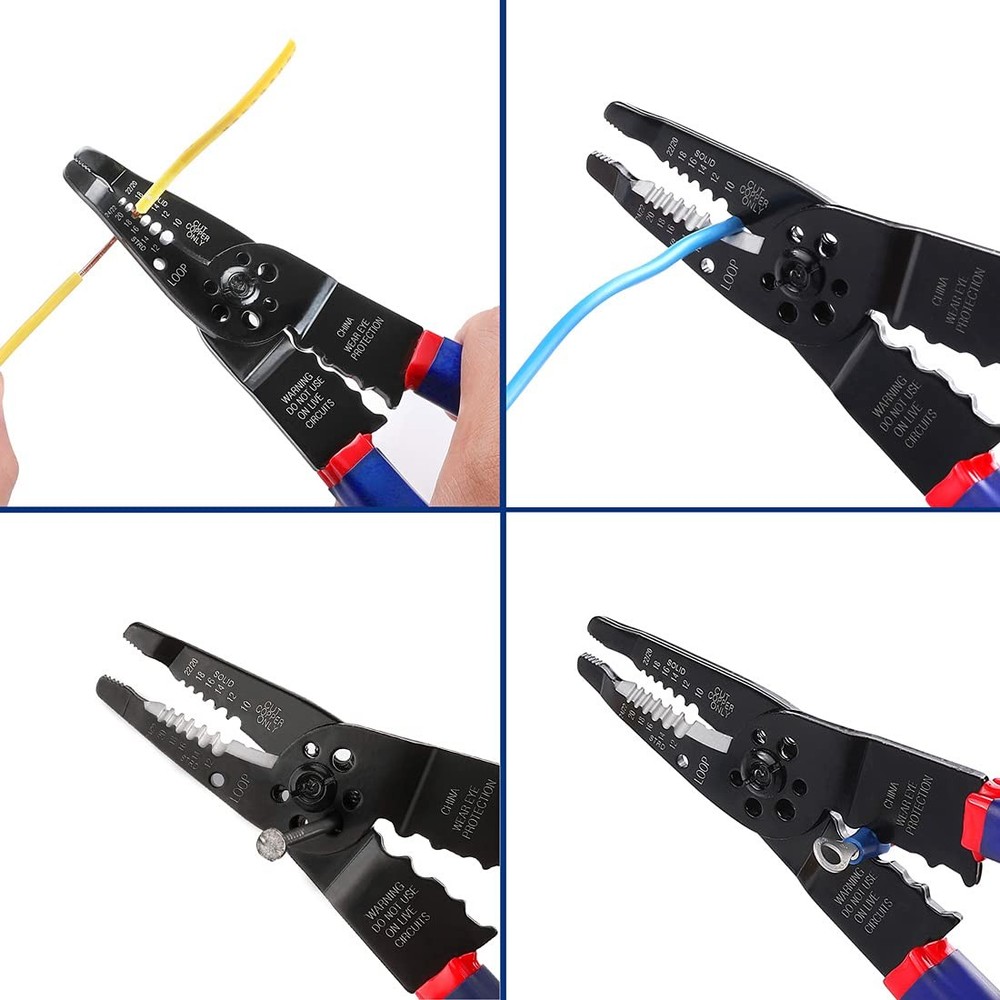 WORKPRO Wire Stripper Set, 8-Inch Multi-Tool and 8 INCH, Red, Blue