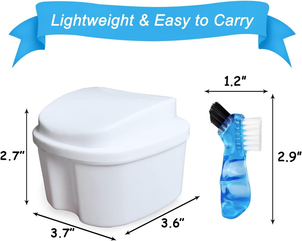 Denture Soaking Box Orthodontic Retainer Bath Case with Strainer Basket, False T