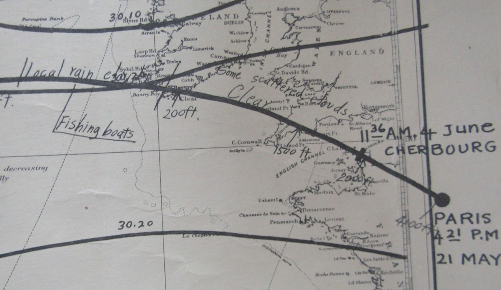 1927 Scriptorium Charles Lindbergh North Atlantic Flight Map Notes & Signature