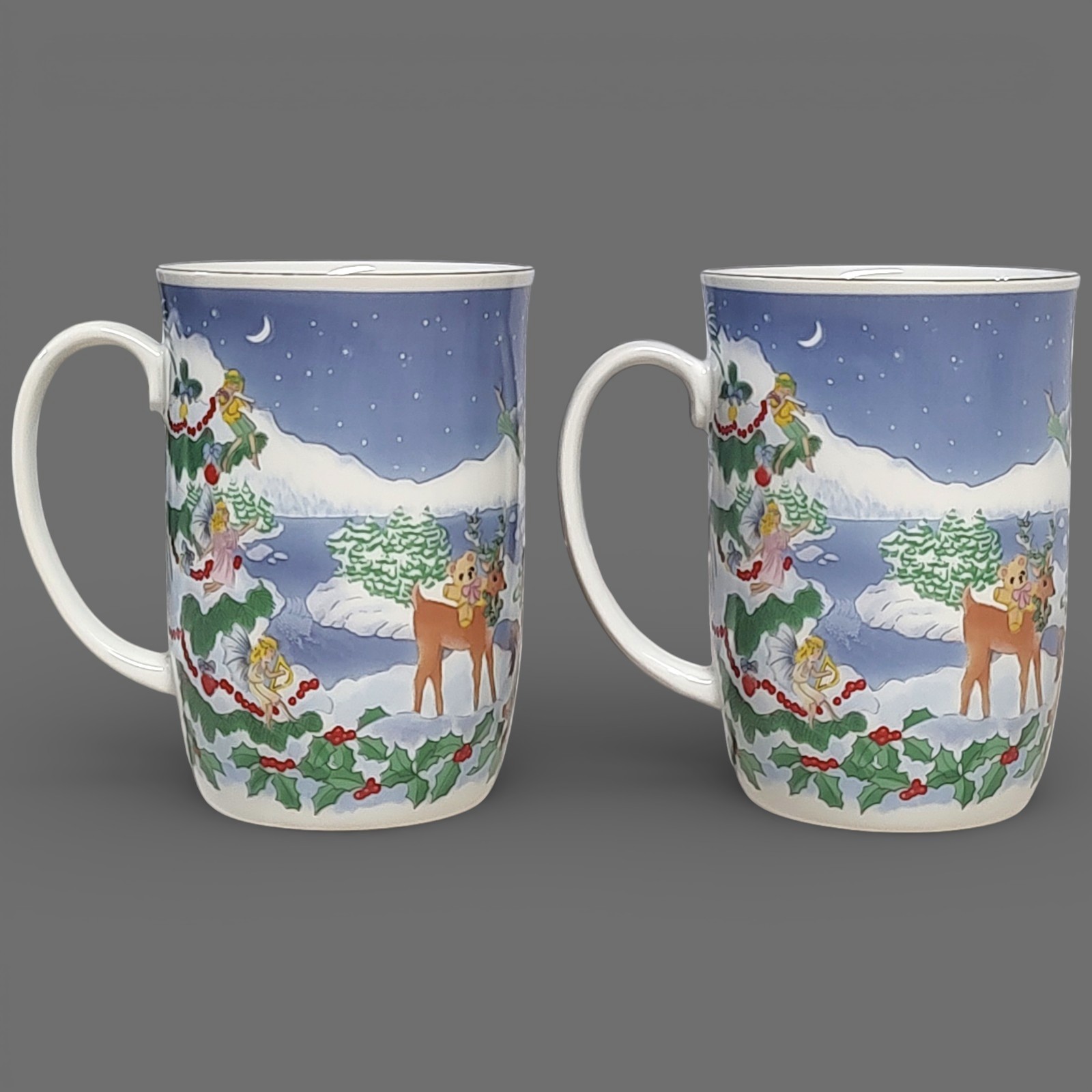 Set of 2 Tavistock Otagiri Christmas Ceramic Mugs 4" Japan