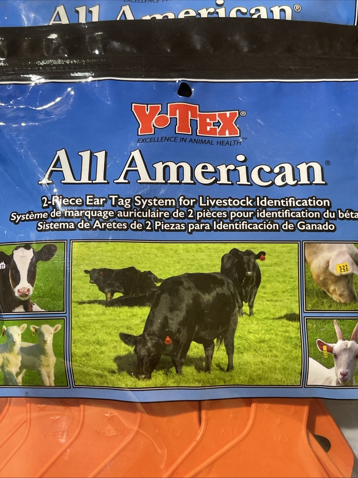 Y-Tex 4 Star Large Cattle Tags 25 Pack, 2 Piece Ear Tag System, Orange, 126-150