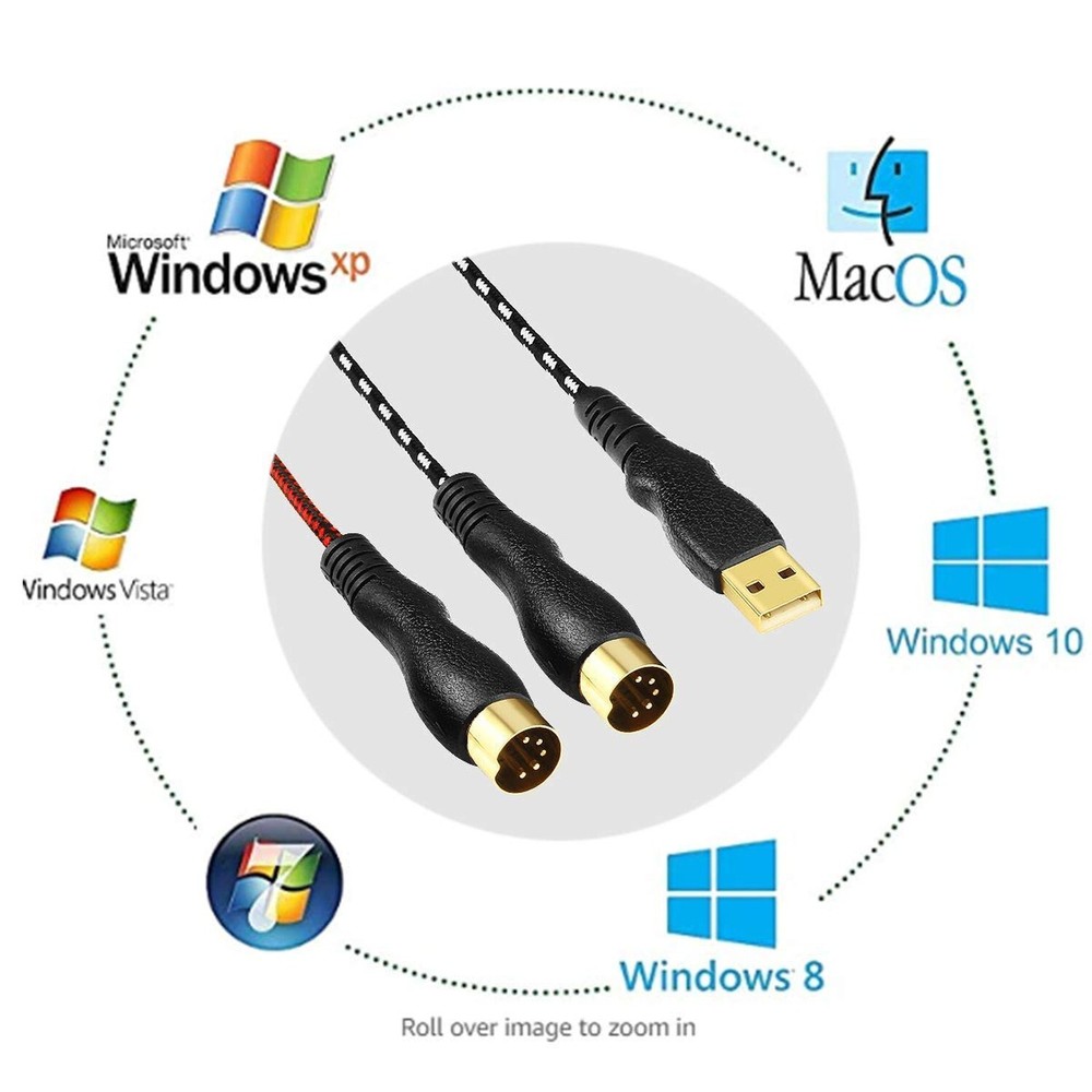 MIDI Cable, MIDI to USB Interface Cable 4.5FT,MIDI Interface in-Out to USB Co...