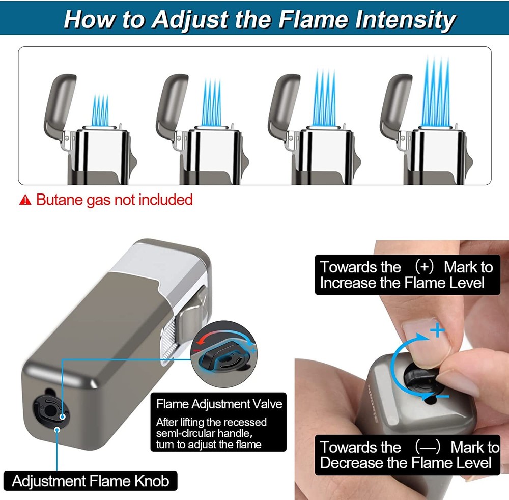 1-2PCs Torch Lighter Quad Jet Lighter Flame Butane Lighter Refillable Adjustable