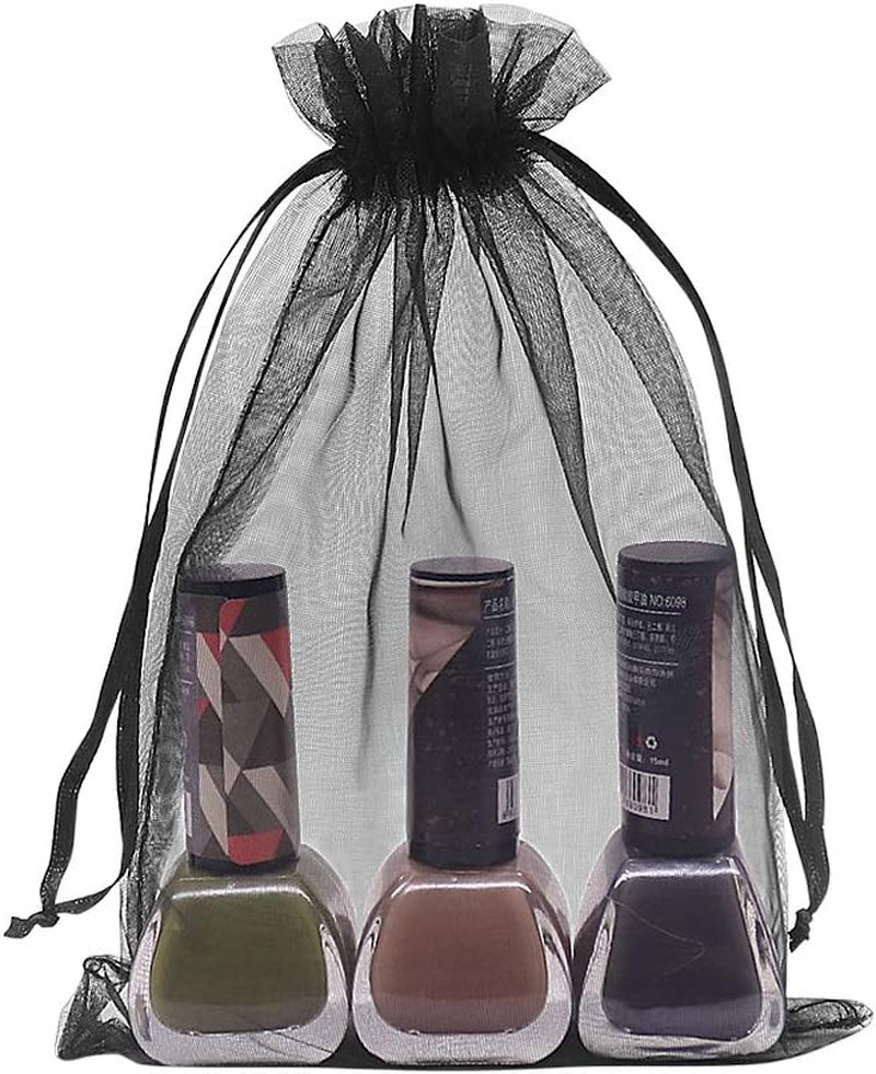 Black Organza Bags 5x7 inch 100pcs, Mesh Candy Bags Jewelry Pouches Drawstring E