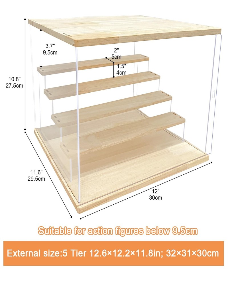 AZEYN Clear Acrylic Display Case with Light , 5 Tier Display Box Stand Assemb...