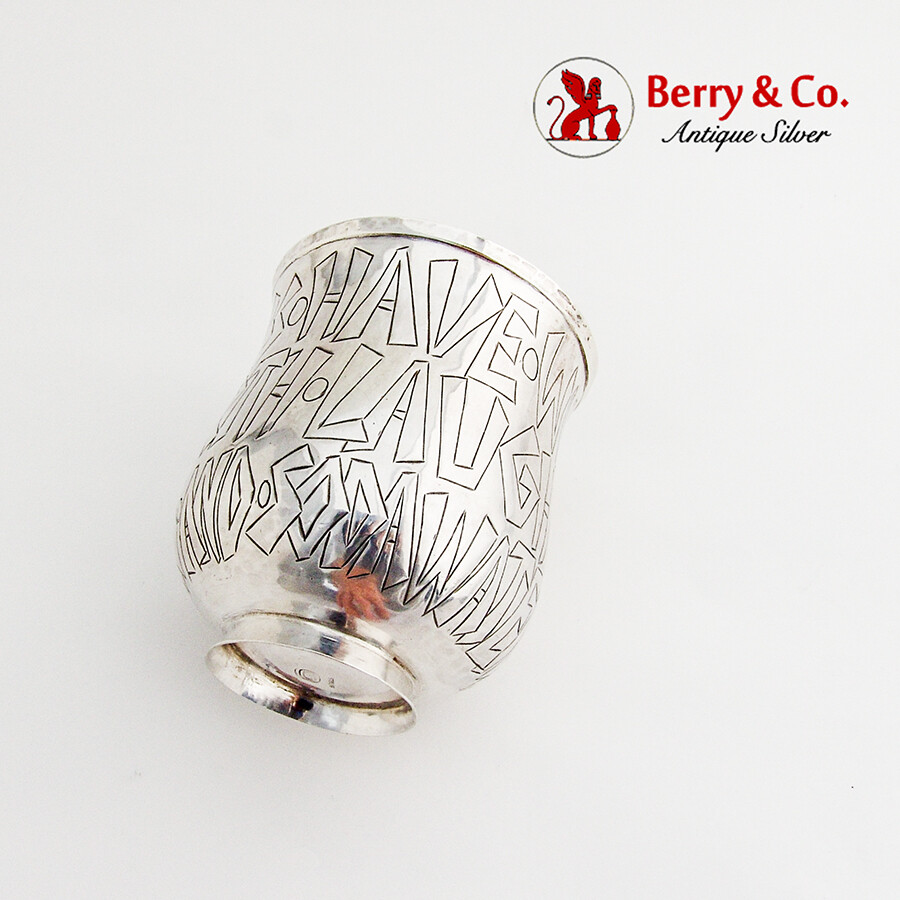 Hammered Inscribed Beaker Gilt Interior Sterling Silver