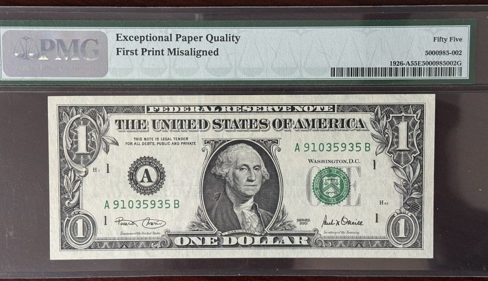 RARE DOUBLE ERRORS 2001 BOSTON $1 MISALIGNED and INVERTED BACK ERRORS PMG55 EPQ