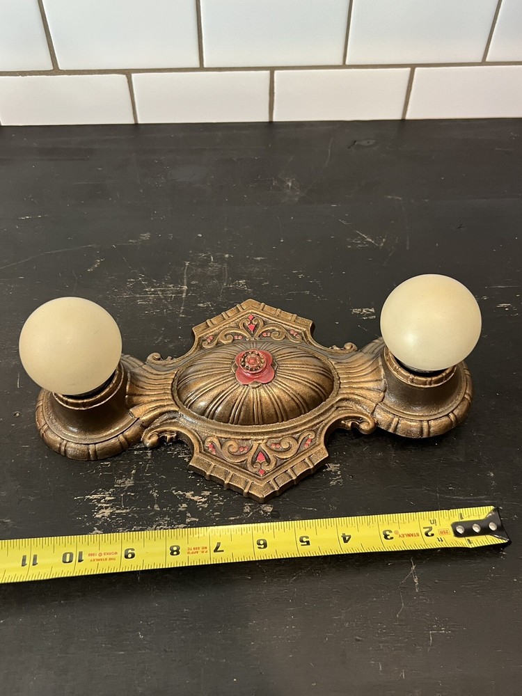 Single Antique Double Socket Polychrome Flush Mount Nice Rewired 10G