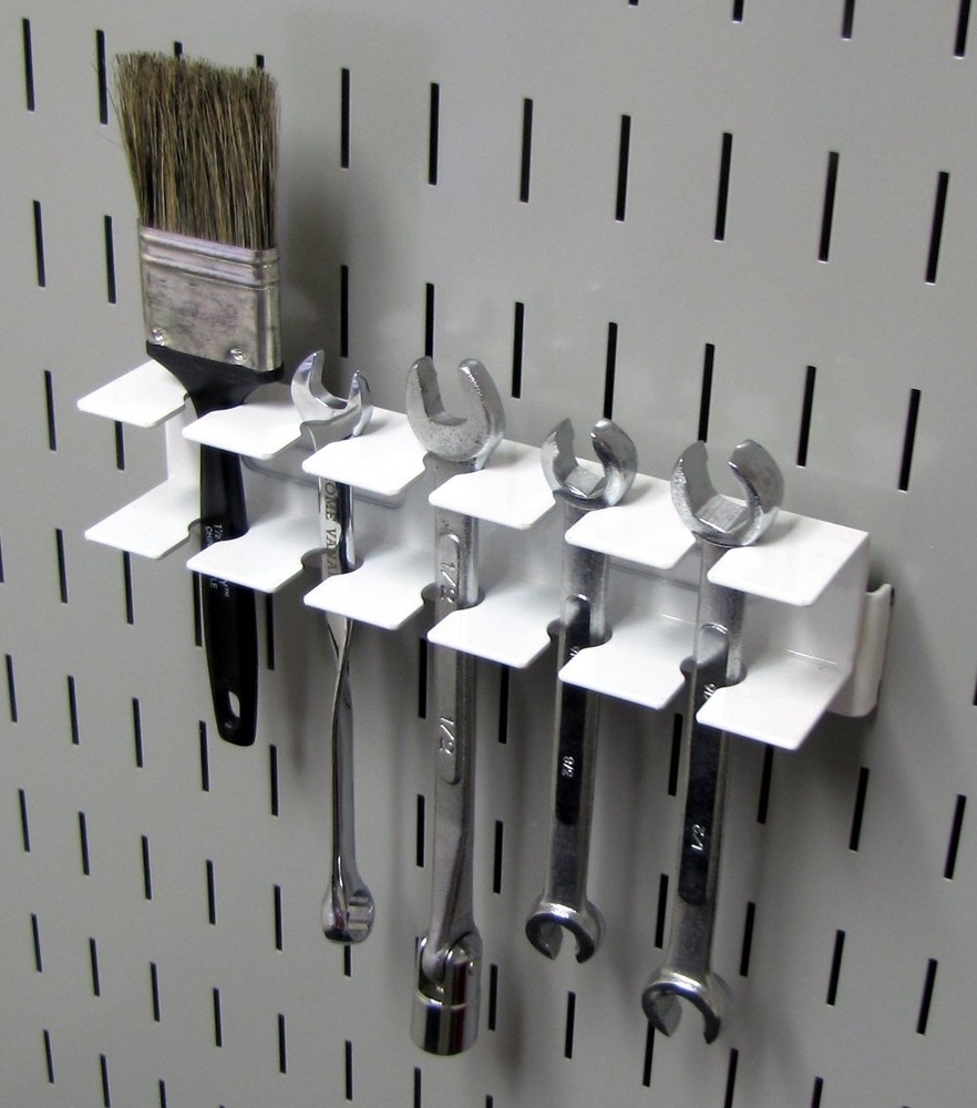 Pegboard Tool Holder Bracket Metal Slotted Accessory for Workshop White