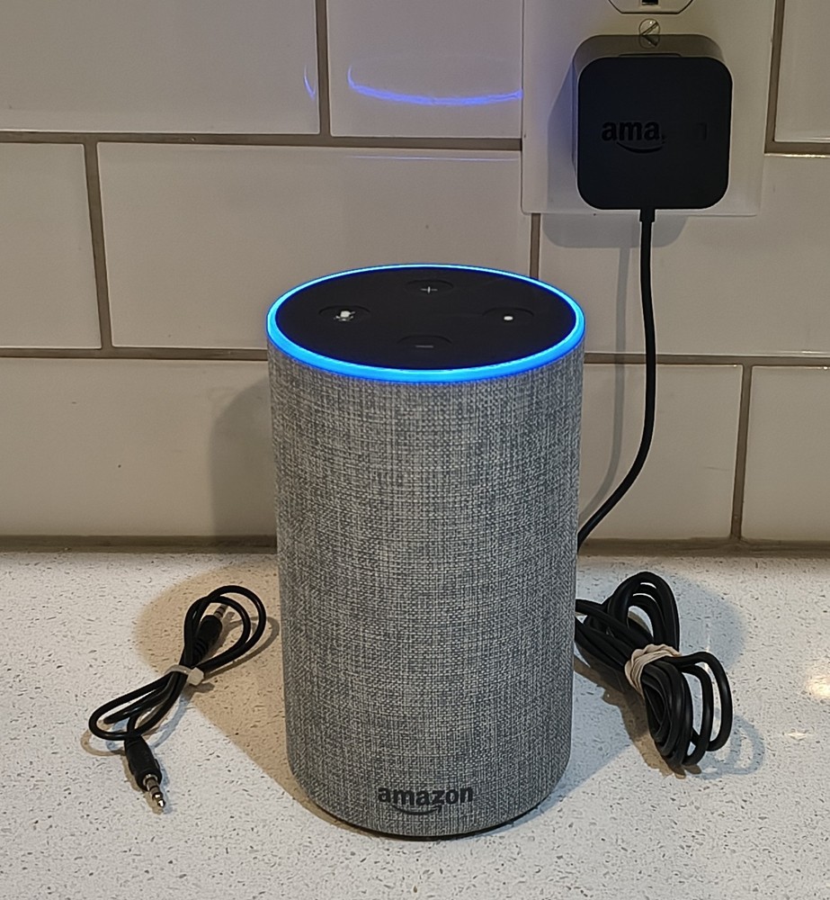Amazon Echo 2nd Gen Smart Assistant Speaker |Heather Grey| w/ Aux Cable - TESTED