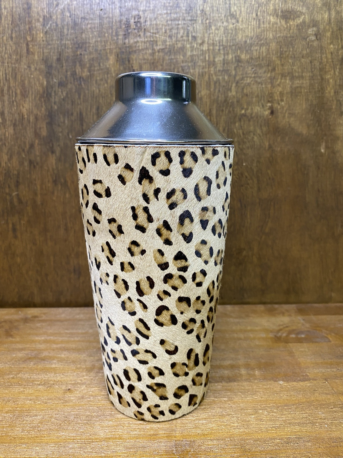 Cynthia Rowley Cocktail Shaker Leopard Print Pony Hair Bar Accessories