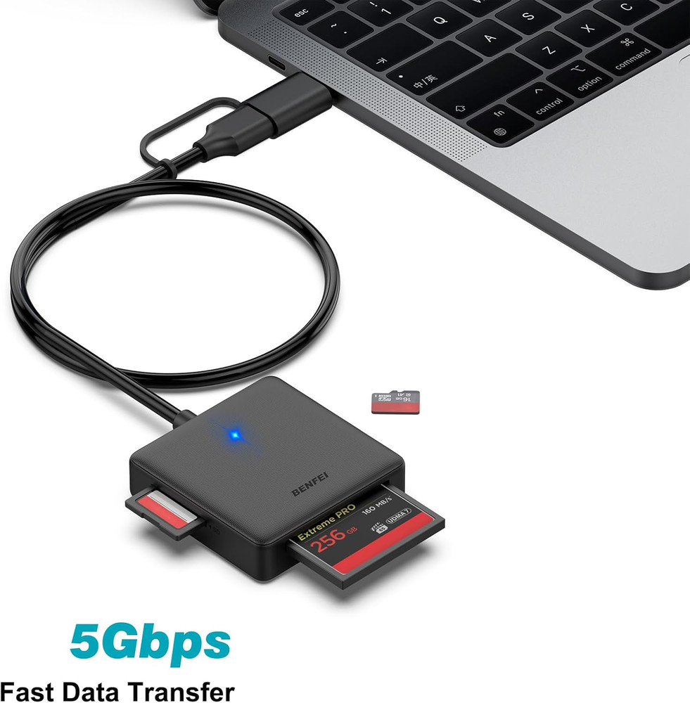 Memory Card Reader, 4In1 USB 3.0 and USB-C to SD Micro SD MS CF Card Reader Ada