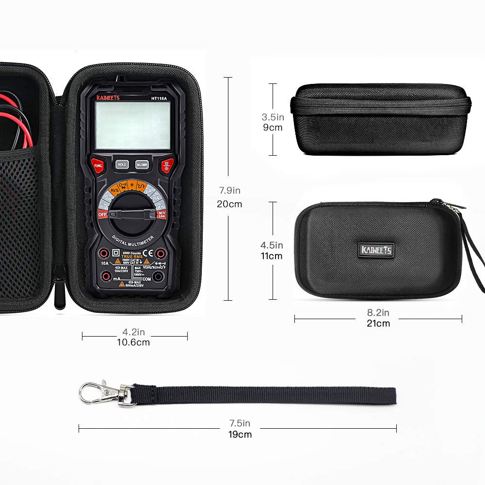 HT118A/HT118E Multimeter Case, Protective Hard Storage Bag, Replacement with Mes